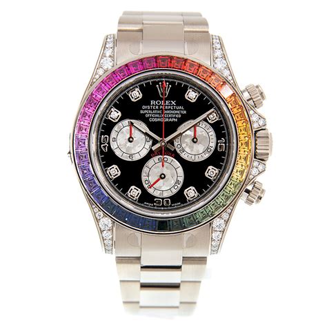 rolex cosmograph daytona rainbow bezel diamond markers 18k gold|rolex rainbow price.